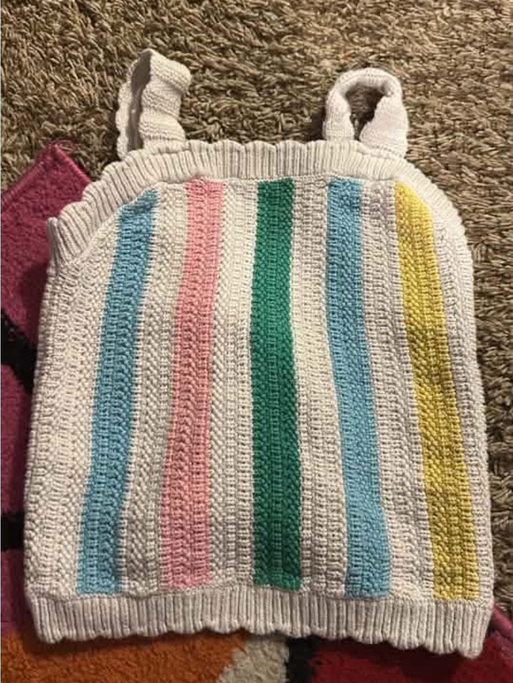 Old Navy White Knit Tank with Pastel Pink, Blue, Green & Yellow Stripes